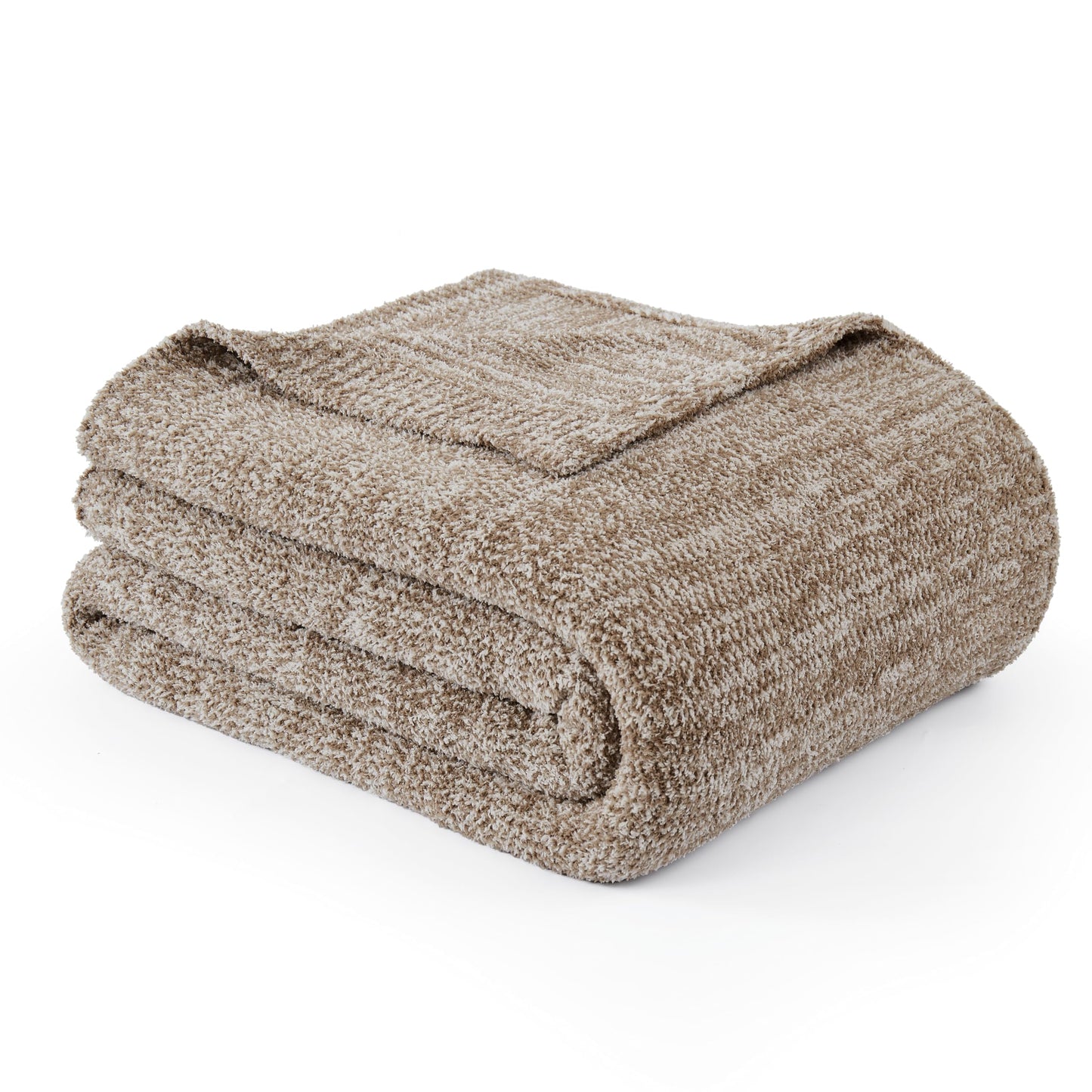 WDCOZY Taupe Melange Throw Blanket for Couch Bed Travel Camping, Reversible Super Soft Plush Knitted Blanket, Lightweight Cozy Fuzzy Fluffy Warm Throw, Textured Blanket for Home Decor, Tan 50"x60"