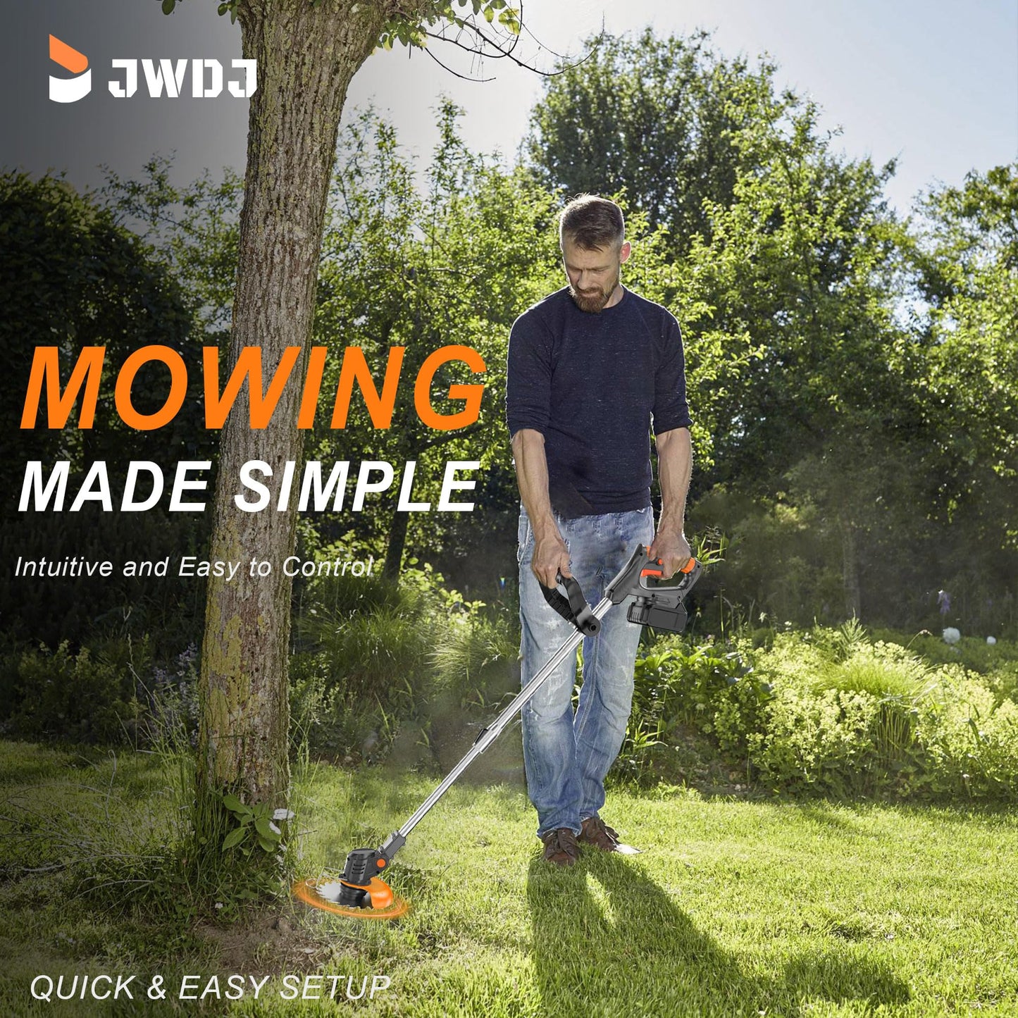 Jwdj 3.1lb Ultra Light Cordless Grass Strimmer 21V with 16 Metal Blades 2x2000mAh Batteries 6" Cut Width for Lawn and Garden Weed Control