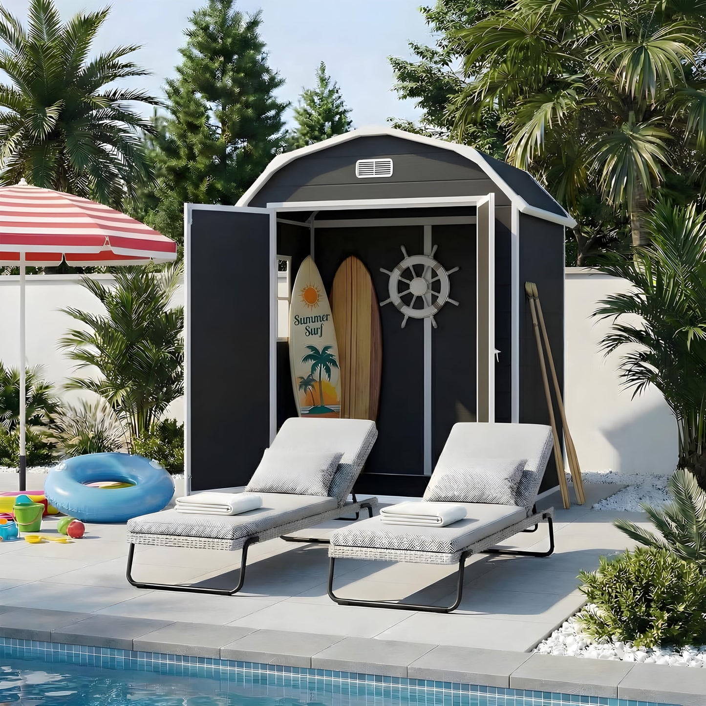 Heavy Duty 6x4.5 ft Resin Outdoor Storage Shed with Floor – Lockable & Weatherproof Garden Shed for Patio Furniture, Tools, Bikes, Lawn Mower – Secure Outdoor Storage Box with Window, Black