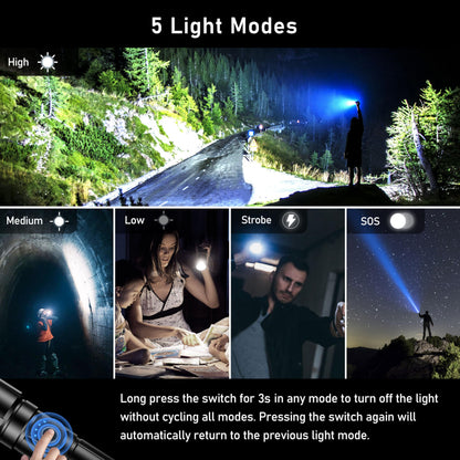 Blukar LED Torch Rechargeable, Super Bright Torches High Lumens -Adjustable Focus, 5 Modes, 5000 mAh Long Lasting, IP67 Waterproof, Powerful Handheld Flashlight for Camping, Hiking, Emergency
