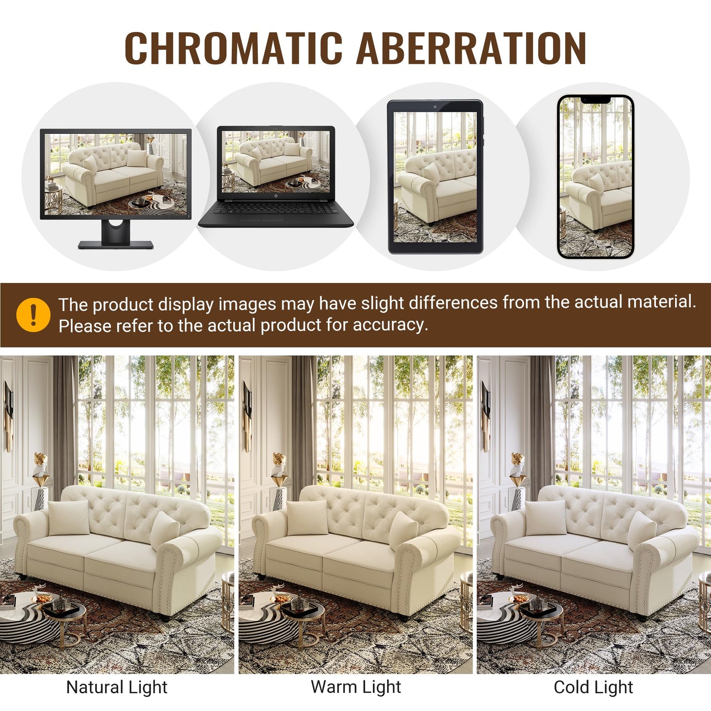 KEIKI 2-Piece Chesterfield Sofa Set with 1 Velvet 3-Seater Sofa & 1 Loveseat Sofa, Upholstered 5-Seater Couch Set with Nailhead Trim & Rolled Arms & 1 Ottoman & 5 Pillow, for Living Room, White