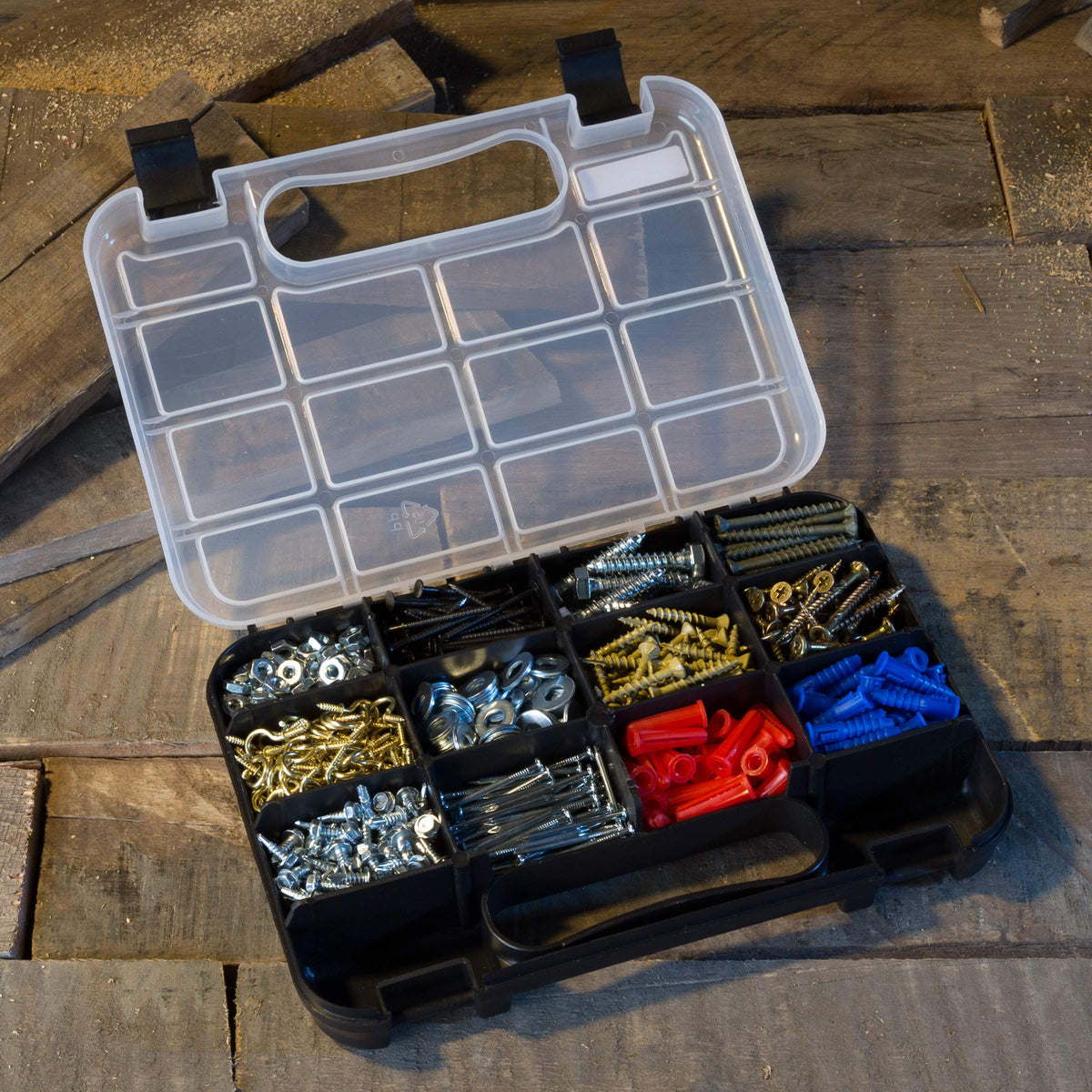 Hardware Organizer Box with Dividers - 14 Compartment Small Parts Organizer Portable Tool Box Organizer with Secure Latches - Plastic Screw Organizer Box for Nuts, Beads, Jewelry or Tackle by Stalwart