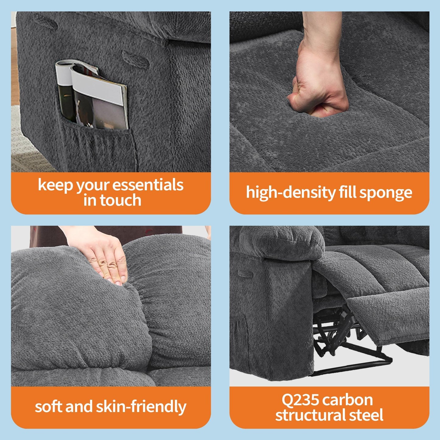 Massage & Heating Recliner Chair for Adults, 150° Manual Oversized Recliner with Extra Wide Plush Seat, Overstuffed Comfortable Single Sofa for Living Room Bedroom Home Theater for Relaxation
