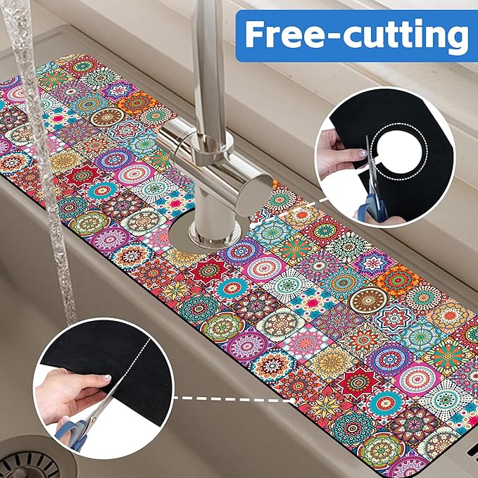 Faucet Draining Mat For Kitchen Sink Mexican Tiles Diatom Mud Absorbent Drain