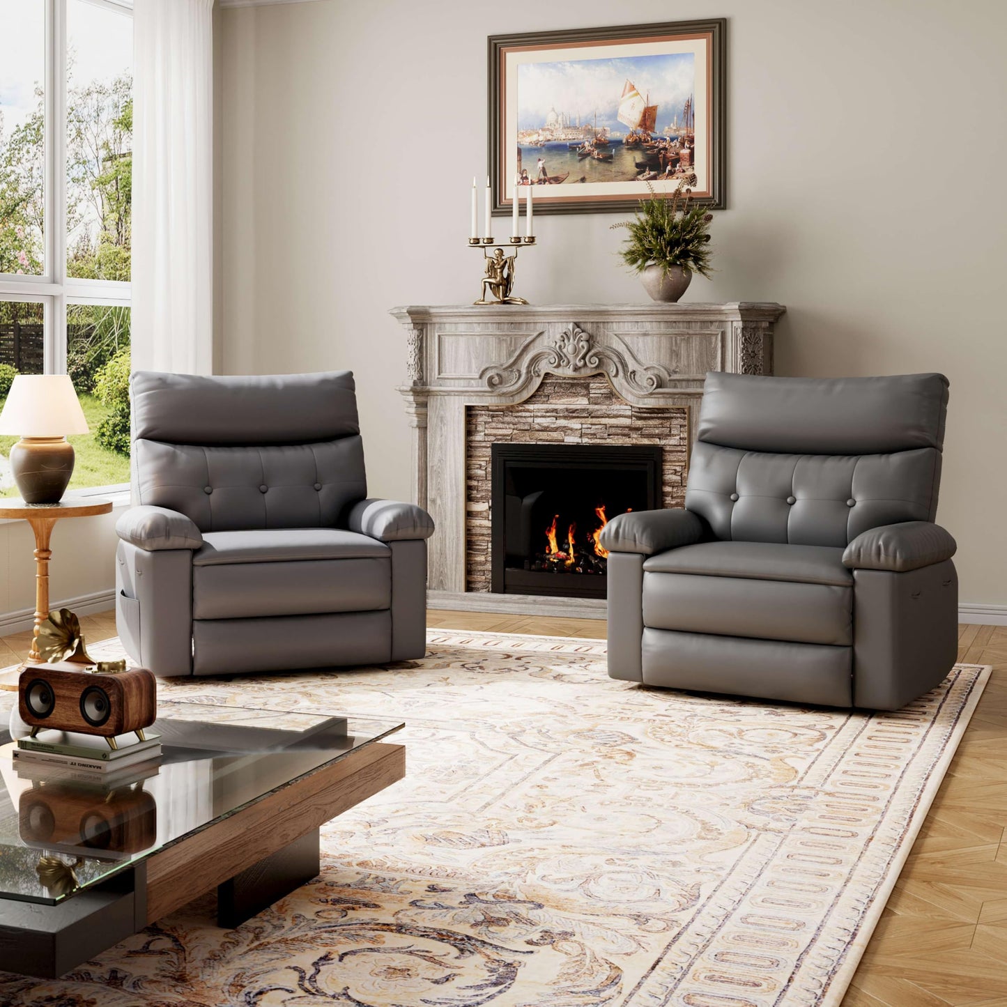 GarveeHome Oversized Recliner Chair - Faux PU Leather Manual Recliner for Adults, Lazy Chair with 1.5X Sponge Comfort Arm and Back for Living Room, Bedroom