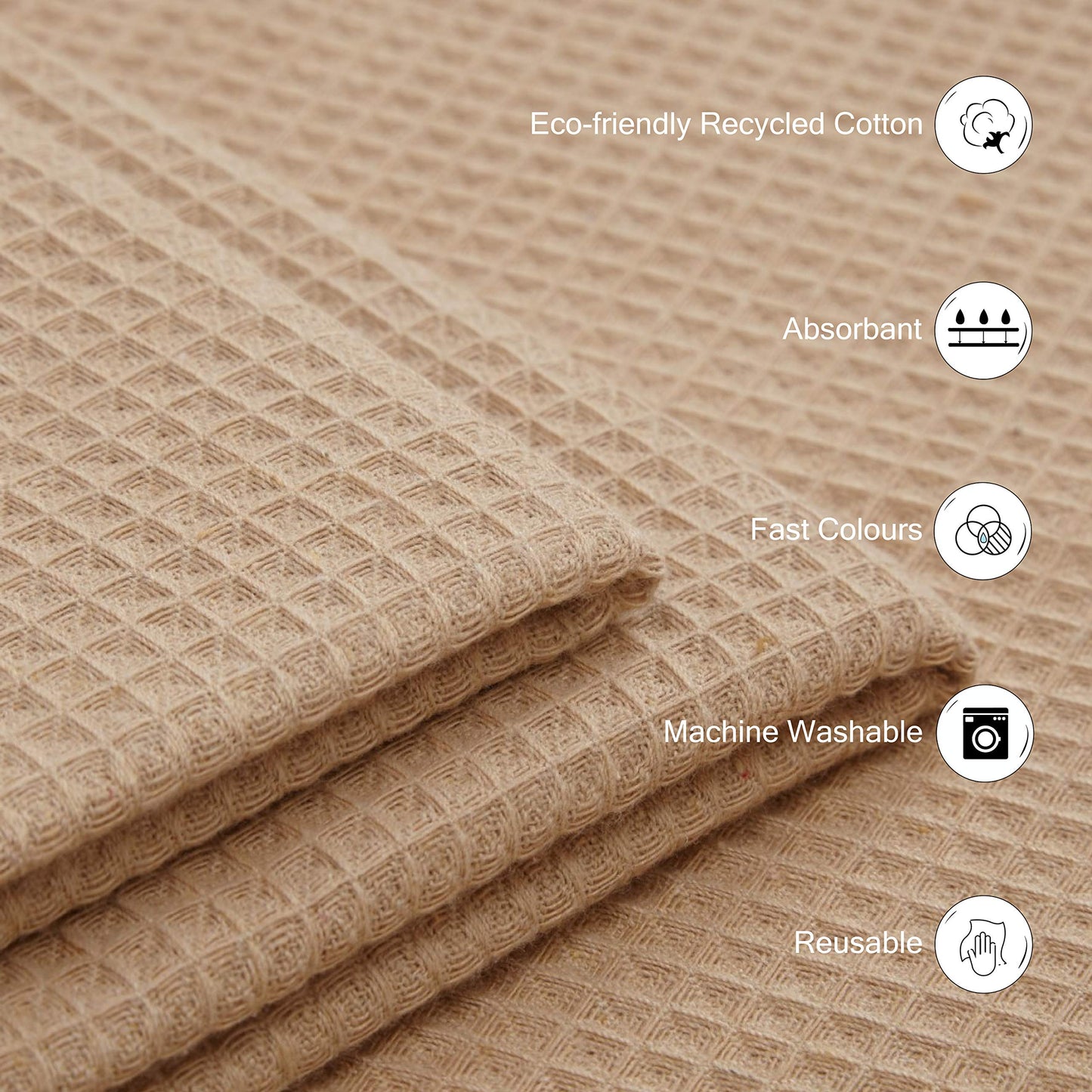 Encasa XO Kitchen Dish Towels Set | Beige | Waffle Weave and Flat Hand Tea Towel | 30x30 cm | Quick Drying Reusable Cotton Washcloths | Multipurpose Lightweight Dishcloths Set of 12