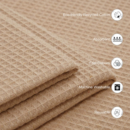 Encasa XO Kitchen Dish Towels Set | Beige | Waffle Weave and Flat Hand Tea Towel | 30x30 cm | Quick Drying Reusable Cotton Washcloths | Multipurpose Lightweight Dishcloths Set of 12
