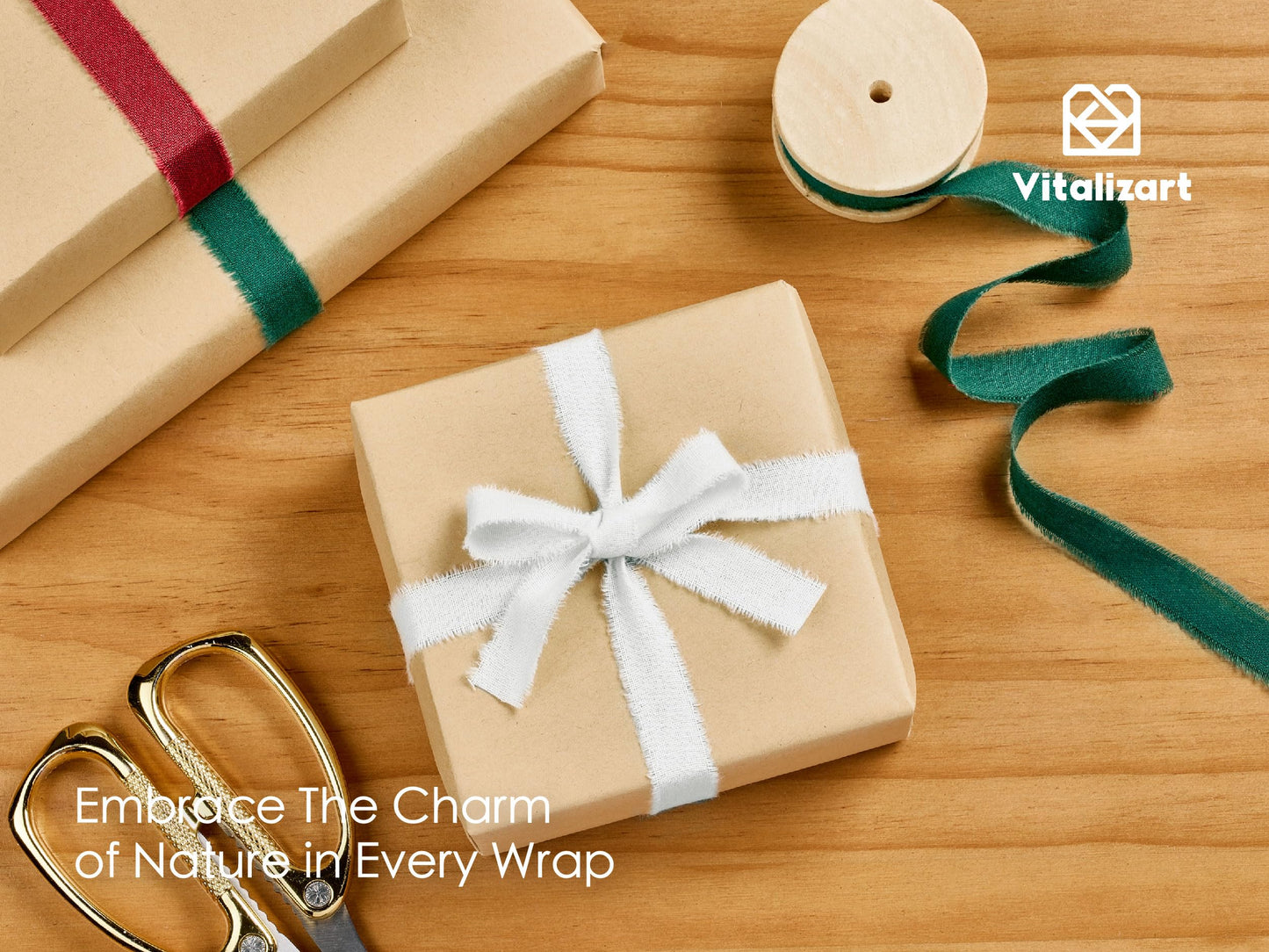 Vitalizart Christmas Ribbon Cotton Handmade Fringe 5/8" x 21 Yd Pure Natural Cotton Ribbons for Gift Wrapping Wedding Invites Bridal Shower Bouquets Holiday Decor