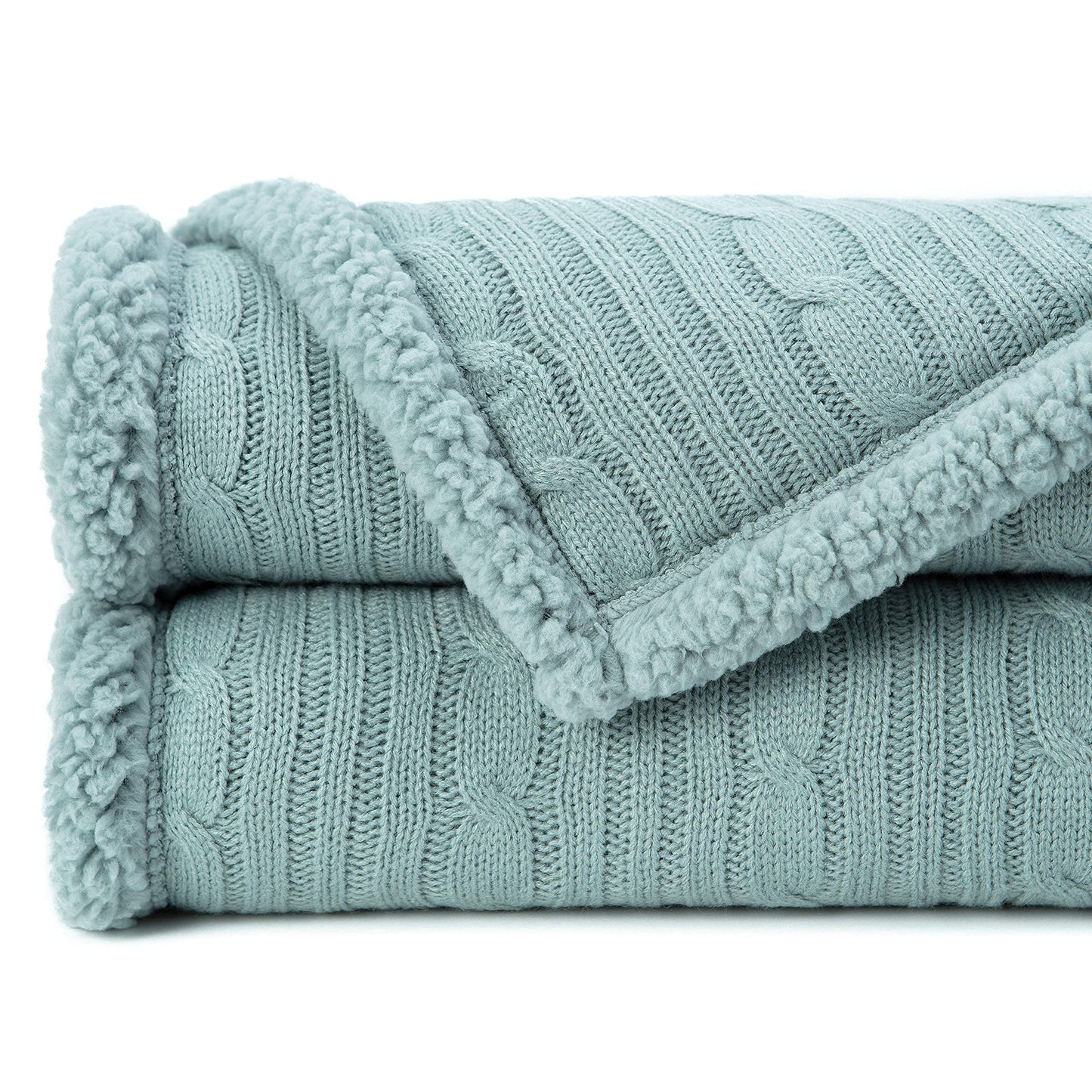Chanasya Premium Cable Knit Throw Blanket - Soft and Cozy Throw Blanket with Plush Sherpa Side - 50" x 65” - Mint Green