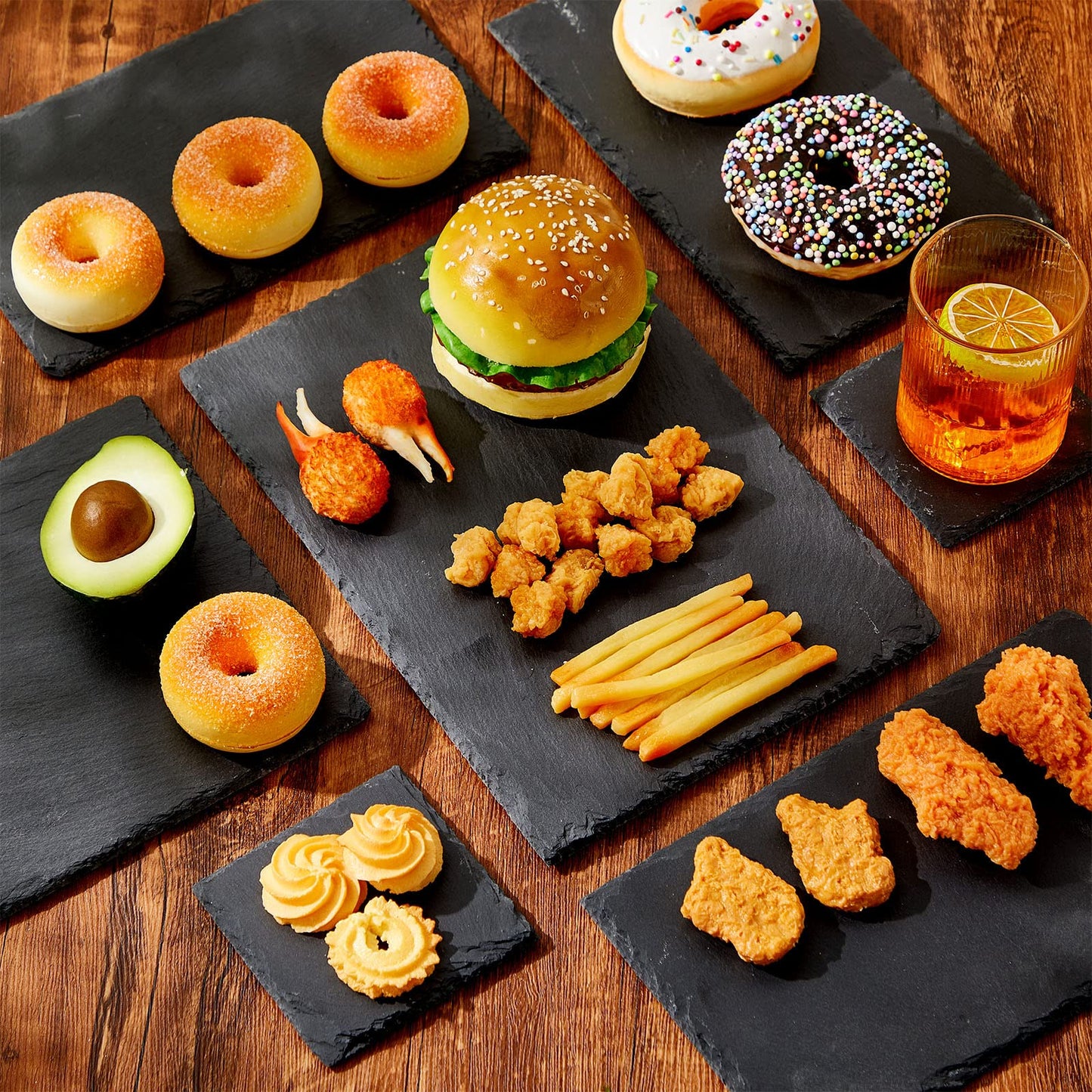 Didaey Set of 18 Slate Boards Black Slate Board Cheese Board Serving Stone Plates Sushi Cheese Tray Individual Platter for Christmas Chalkboard Cutting Food Cake Fruit Meat(Square)