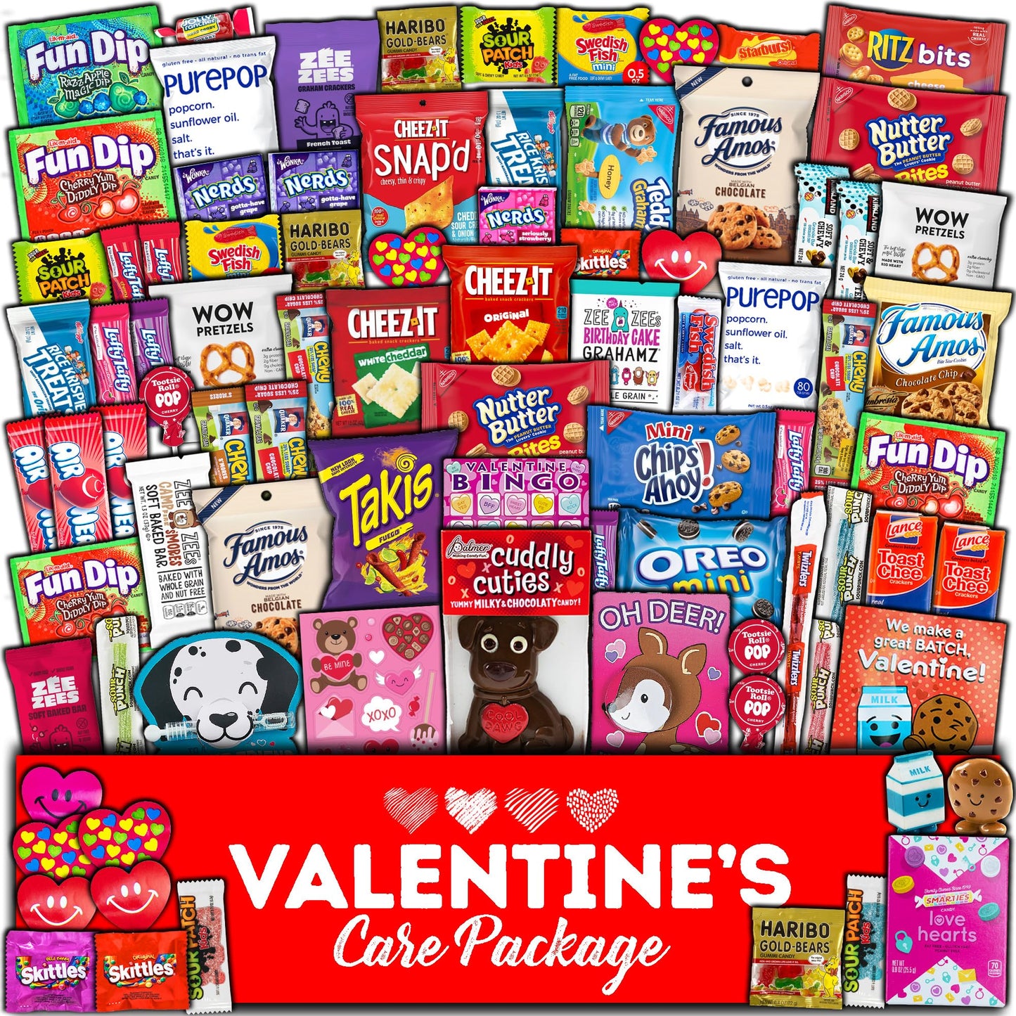 Valentine's Day Gift Care Package (50ct) Snacks Chocolates Candy Box Assortment Variety Bundle Present Kids Adults Boy Girl Guy Friend College Husband Wife Boyfriend Girlfriend Love
