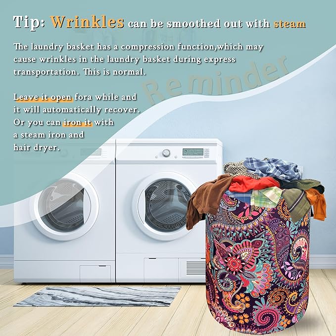 Mandala Paisley Laundry Hamper Retro Boho Colorful Laundry Basket