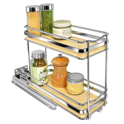 LYNK PROFESSIONAL® Pull Out Spice Rack Organizer for Inside Kitchen Cabinets - 4-1/4 inch Wide - Slide Out Drawer – Chrome Sliding Spice Cabinet Organization Shelf Racks - 2 Tier