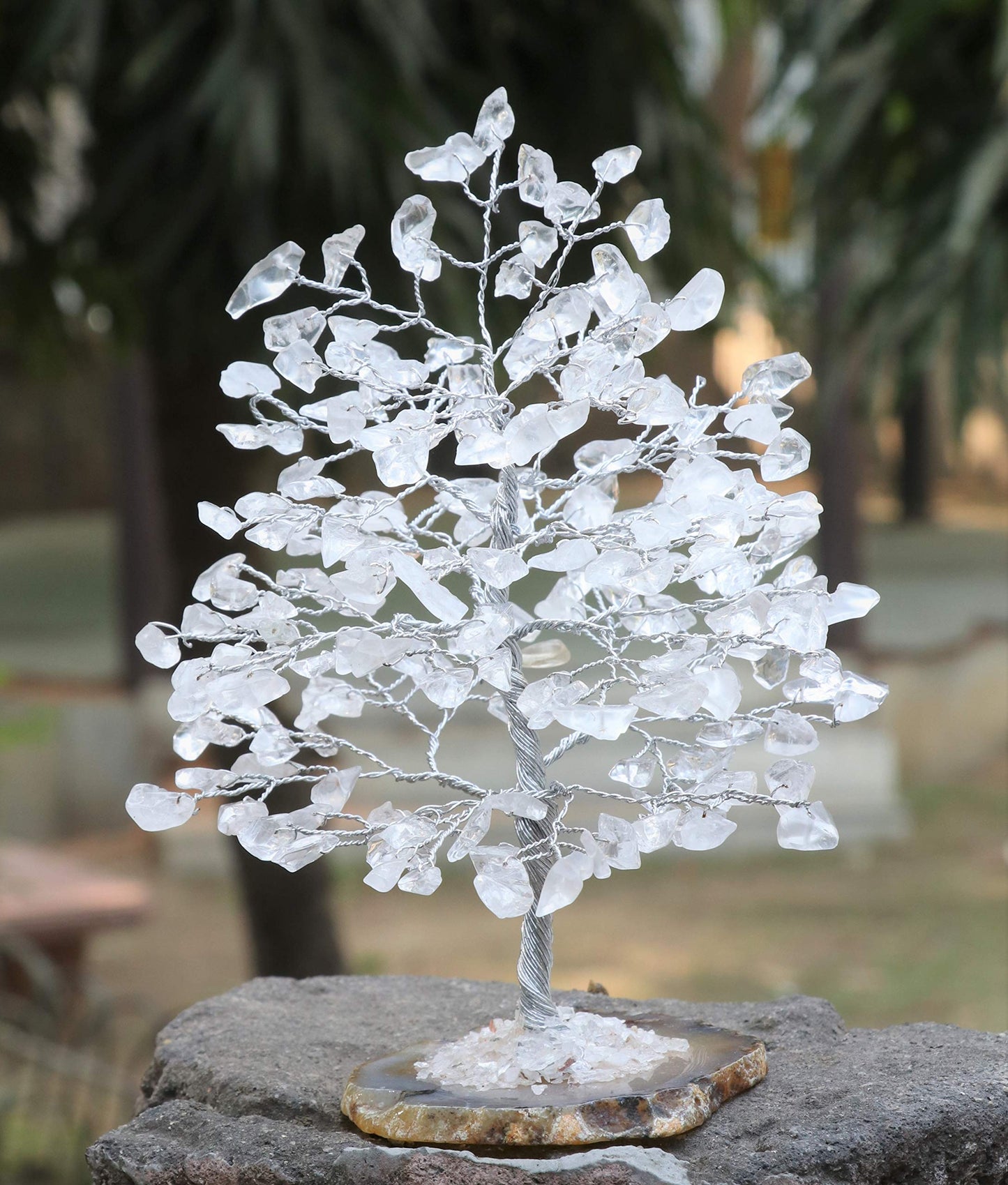 Crocon® Clear Quartz Crystal Wire Tree with Agate Slice Base - Home Decoration, Crystal Gifts, Birthday Gifts for Women & Men, Wedding, Anniversary, House Warming Gift for Her, Mum, Sister & Grandma
