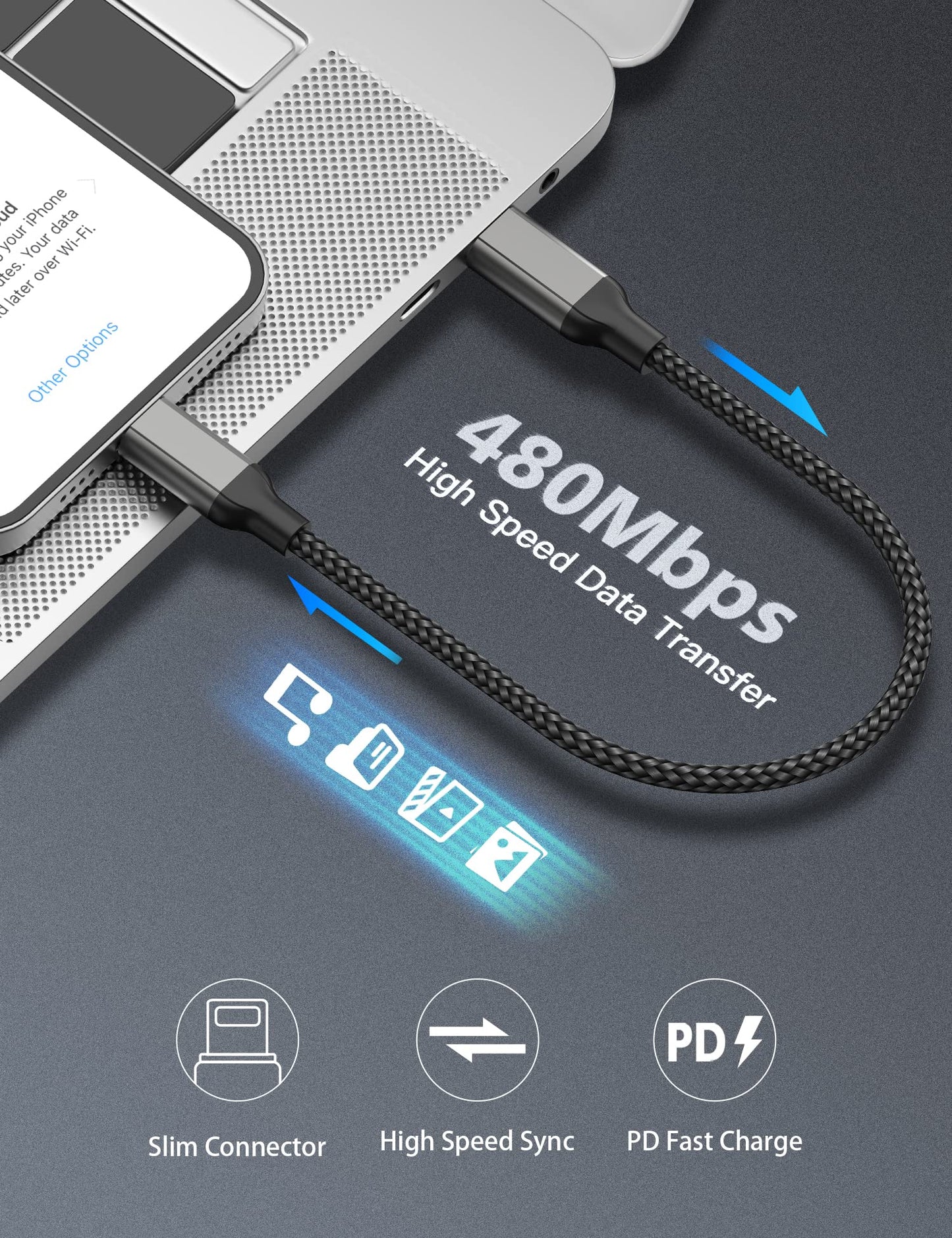 2Pack MFi Certified 3ft USB-C to Lightning Cable - Fast Charging for iPhone 14-8, iPad