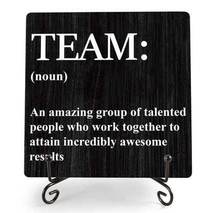 Inspirational Gifts - Team Noun Office Decor, 5.1 x 5.1 Inch Wood Plaque With Stand, Funny Office Desk Decor for Women Men Coworker Boss Team Manager Director (XB03)