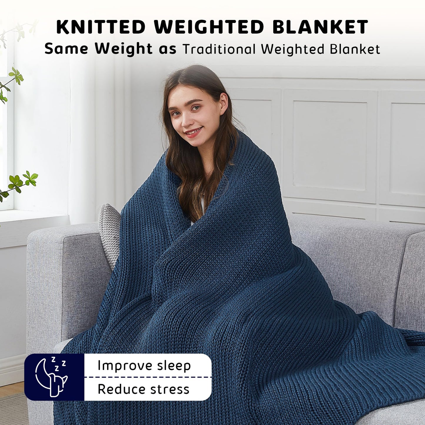 L'AGRATY Knitted Weighted Blanket - 48"x72" 12lbs Cooling Chunky Knit Heavy Blanket for Adults Braided Crochet Throw Thick Cable Yarn Knit Decorative Blanket No Beads Evenly Weighted Machine Washable