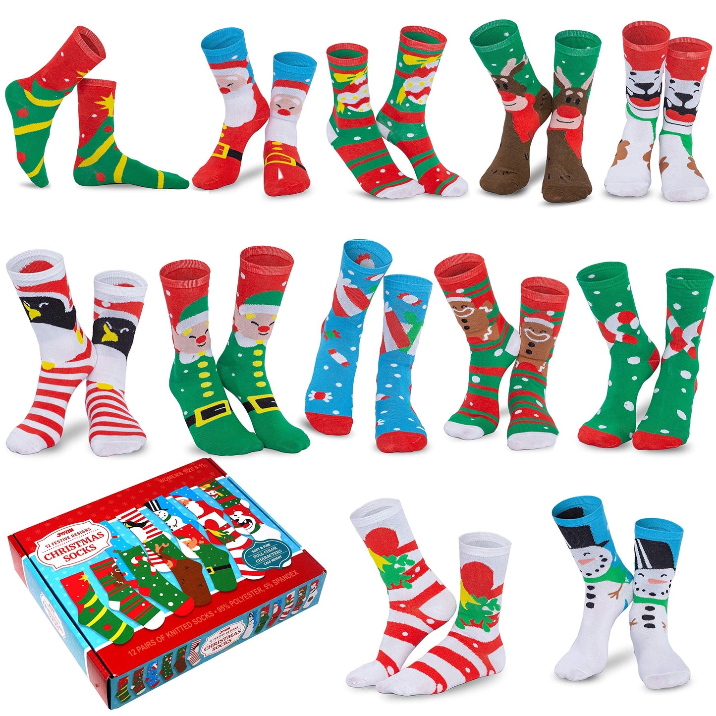 JOYIN 12 Pairs Christmas Socks for Women, Men with Box Christmas Gifts for Teens, Women and Men as Holiday Gifts