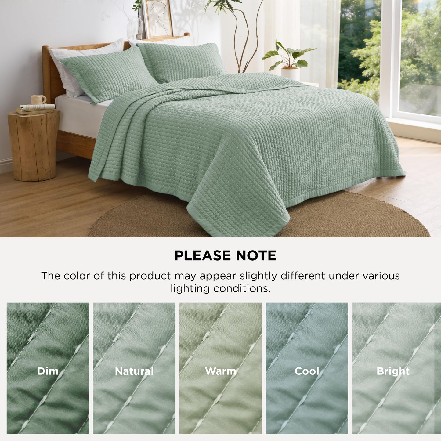 Bedsure Green Quilts Queen Size - Queen Quilt Bedding Set Bedspread Coverlet, Lightweight Neutral Striped Bedding, 3-Piece Set with 90"x96" Coverlet & 2 Pillow Shams, All-Season Soft Microfiber