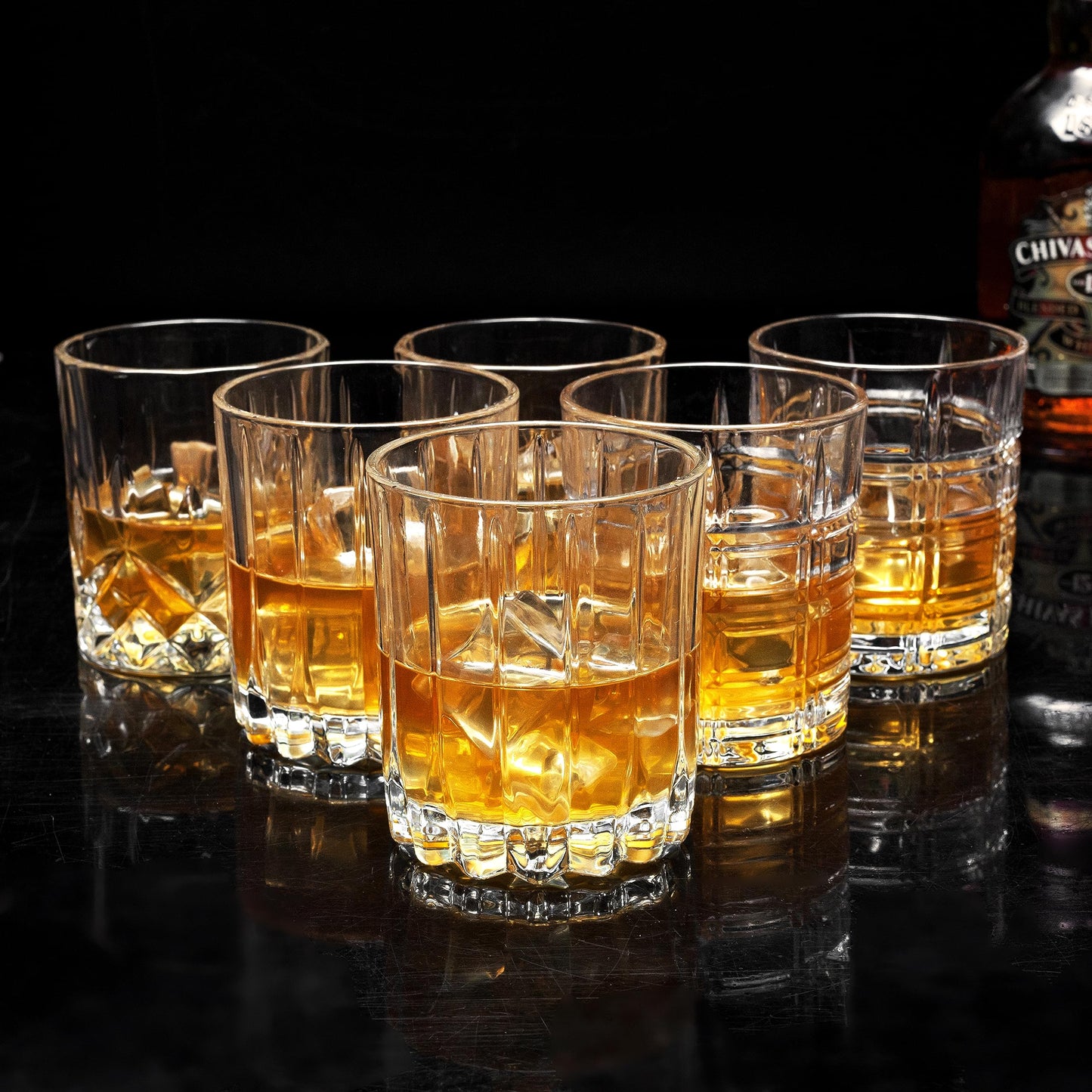 KANARS Crystal Whiskey Glasses, Mixed 10 Oz Scotch Glasses Set of 6, Rock Bar Tumblers 3 Patterns in Luxury Gift Box for Birthday, Anniversary, Housewarming, Father's Day and Wedding