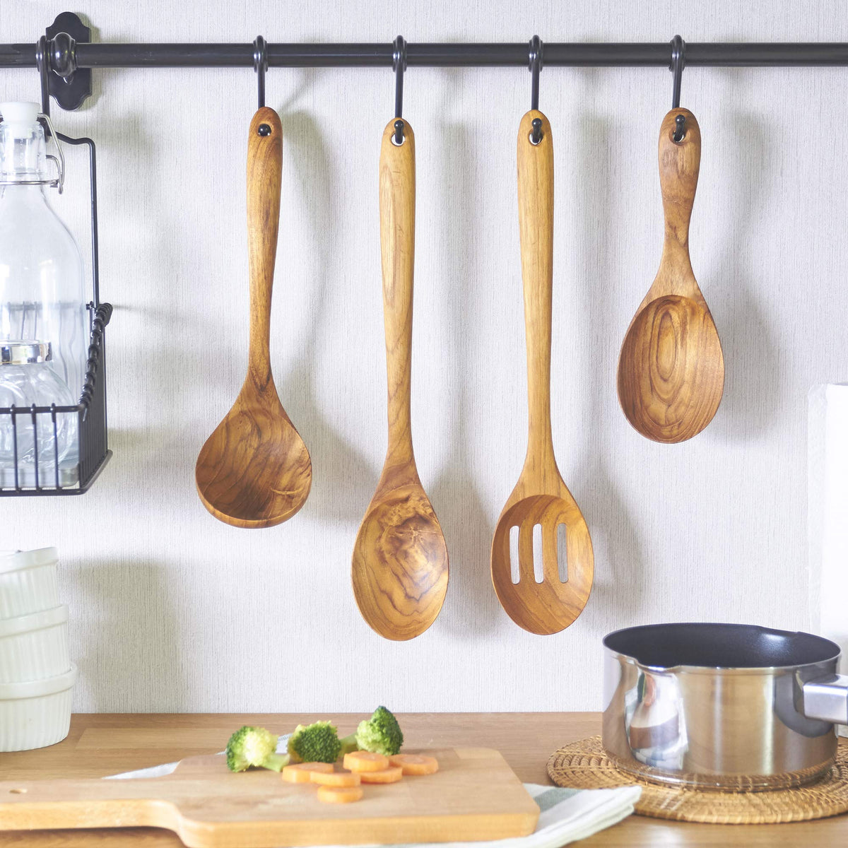 FAAY 13.5" Teak Cooking Spoon, Wooden Spoon, Mixing Spoon Handcraft from Teak | Healthy and High Moist Resistance for Non Stick Cookware