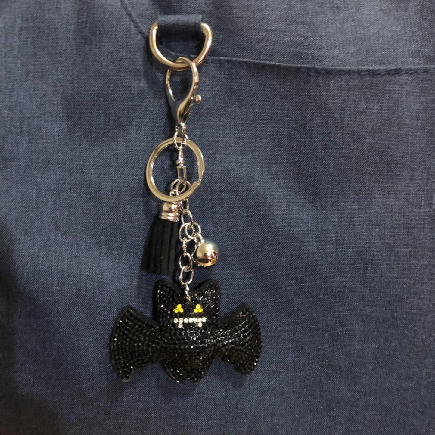 Popfizzy Bling Black Bat Halloween Keychain for Women and Girls, Spooky Halloween Gifts, Rhinestone Purse Charms, Goth Gifts