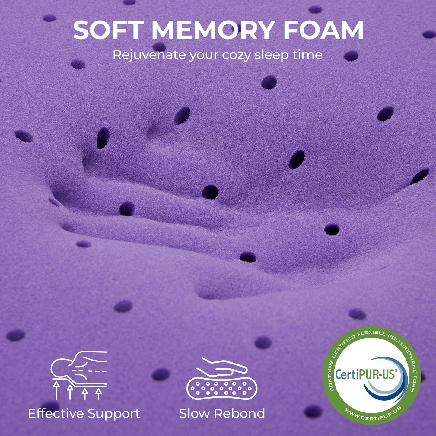 BDEUS 3 Inch Memory Foam Mattress Topper Twin XL Size for College Dorm Room, Soft Mattress Pad for Skin-Hydrating & Back Pain Relief, CertiPUR-US Certified
