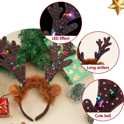 JOYIN 4 PCS Christmas Light Up Antler Headband, Long Antler Headband for Adult Kids Christmas Party Favor Supplies Xmas Accessories Holiday.