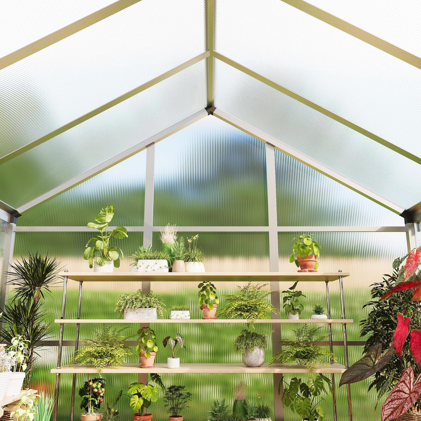 6x10 FT Greenhouse for Outdoors, Polycarbonate Greenhouse with Roof Vent, Ground Nails, Lockable Push Door, Aluminum Large Walk-in Green House for Outside Garden Backyard, Patio, Lawn, Silver