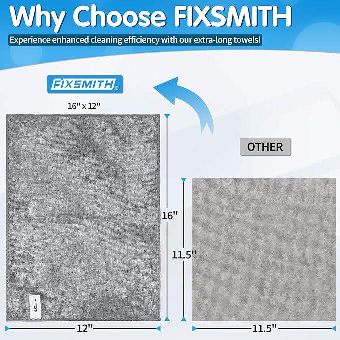 FIXSMITH Grey Microfiber Cleaning Cloth -Pack of 12, Highly Absorbent Cleaning
