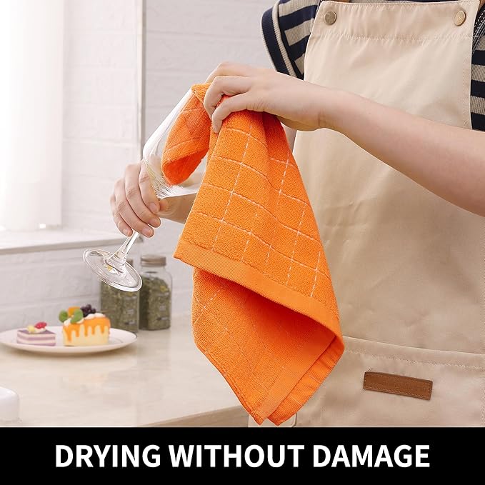 Homaxy 100% Cotton Terry Kitchen Towels, Checkered Designed, Soft and Super