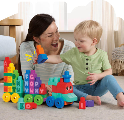 MEGA BLOKS First Builders Toddler Building Blocks Toy Set, ABC Learning Train with 60 Pieces, Ages 1+ Years, DXH35