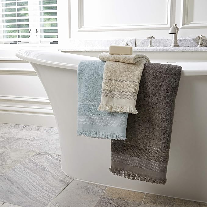 SKL Home Jude Fringe 100% Turkish Cotton Towel, Hand Towe Set, Taupe 2 Count