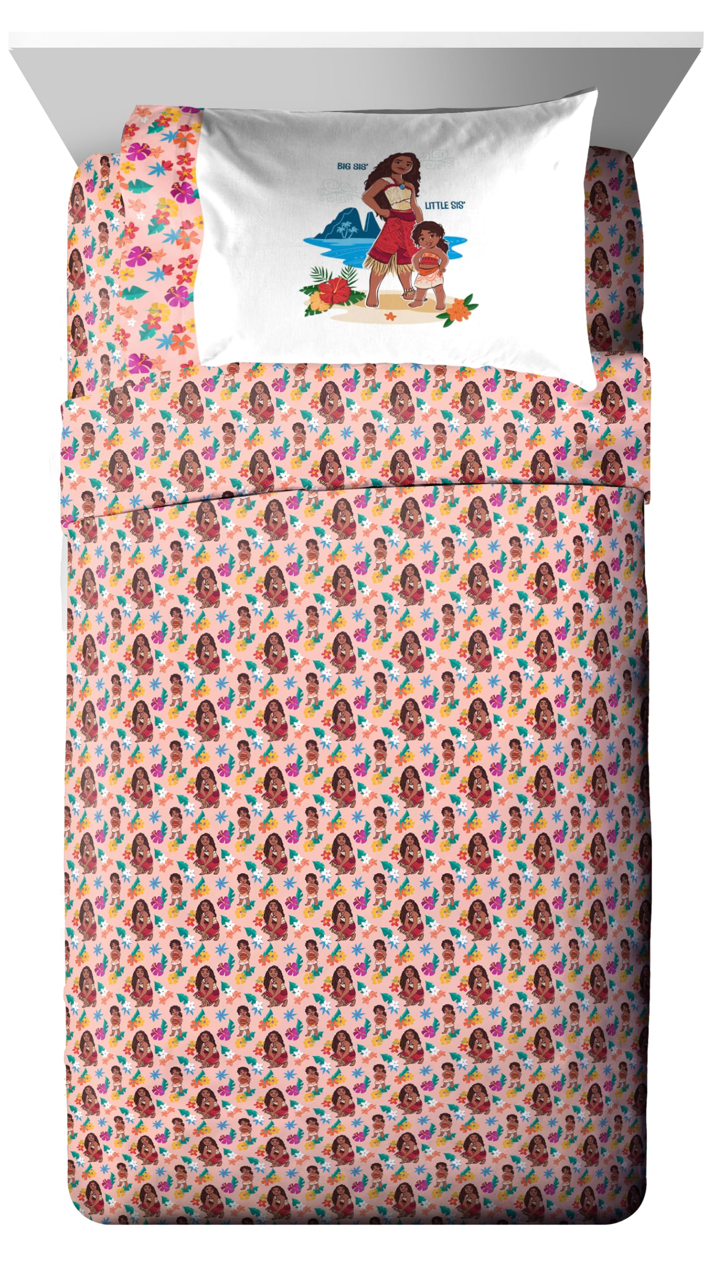 Jay Franco Disney Moana Twin Comforter Set - 5 Piece Bedding Includes Sheet Set & Pillow Covers - Super Soft Floral Cozy Bedding
