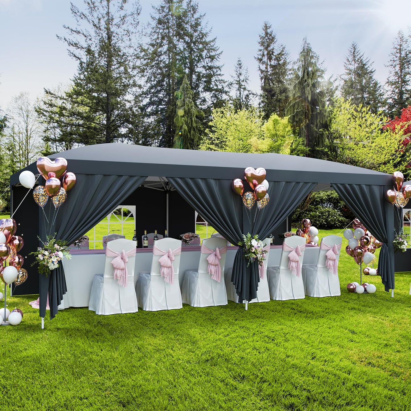 Garvee 10x20 Pop Up Canopy Tent with 6 Removable Sidewalls, Easy Up Commercial Canopy Tents for Parties, Large Heavy Duty Outdoor Canopies with 3 Adjustable Heights, Stakes X18, Ropes X6, Grey