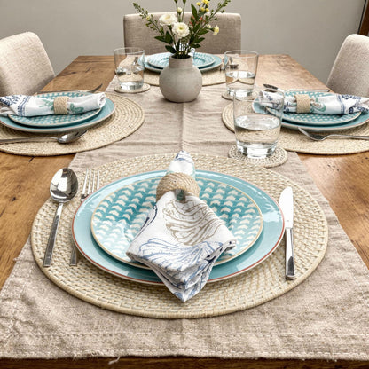KOUBOO Laguna Table placemat, Round Table Mats Set, Woven Placemats, Boho Table Mats, Rustic Braided Wicker Table Mats Placemats, Kitchen Table Placemats, 15", Whitewash