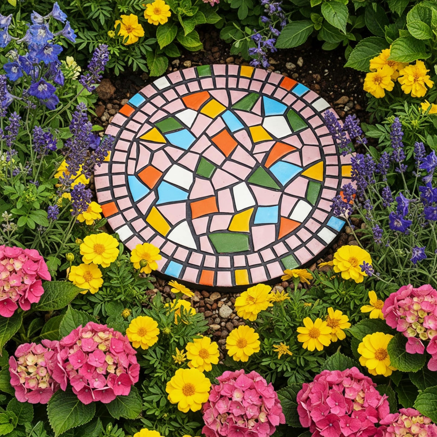 QZSDBWHCB - Garden Decoration - Mosaic Stepping Stone - Patio Decoration Stone 12 Inch (1, Pink, Medium)