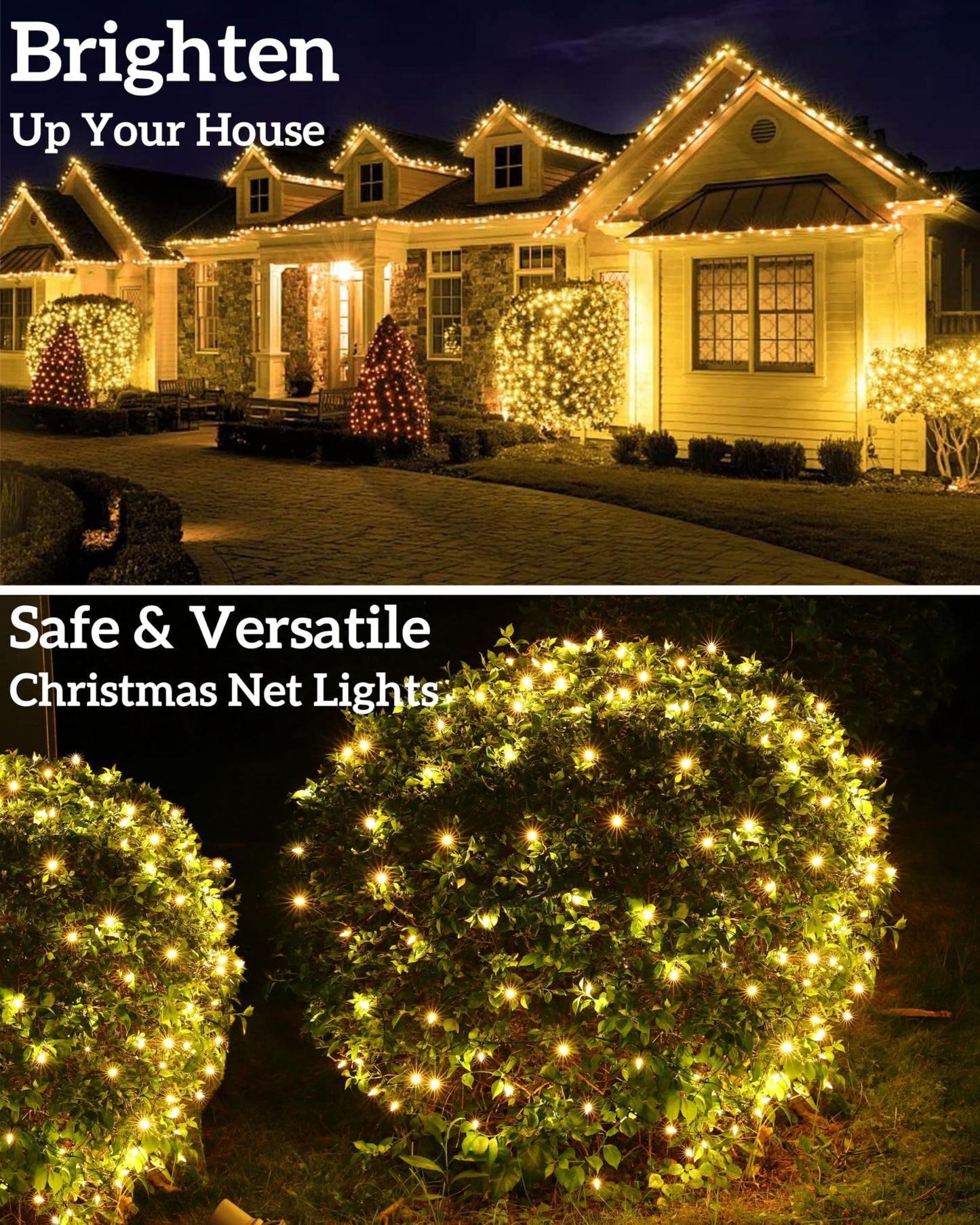 Wabarle Led Christmas Net Lights for Bushes 132 Led, 6ft x 6ft Christmas Net Lights Outdoor Mesh Tree Trunk Green Wire Christmas Decorations for Bushes,Tree,Shrubs,Xmas(Warm White)