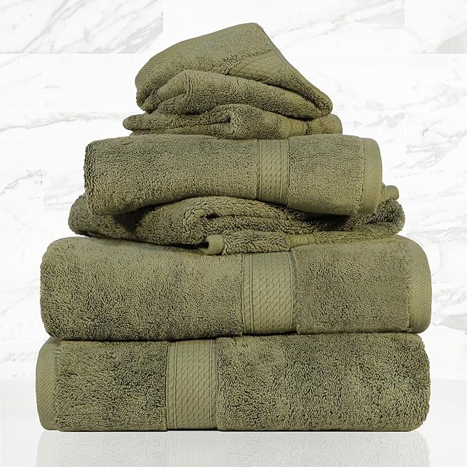 Superior Solid Egyptian Cotton Towel Set, Washcloths 13” x 13”, Hand Towels 20”