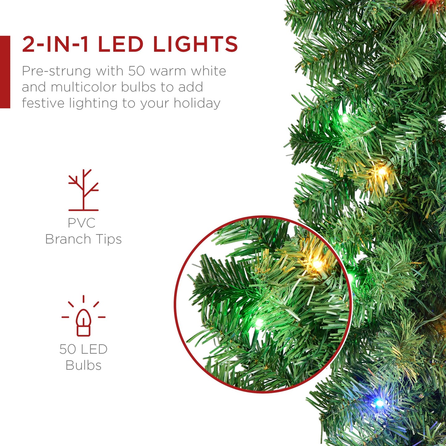 Best Choice Products 9ft Pre-Lit Battery Powered Christmas Garland for Stairs, Traditional Fireplace Holiday Decoration w/ 50 2-in-1 LED Lights