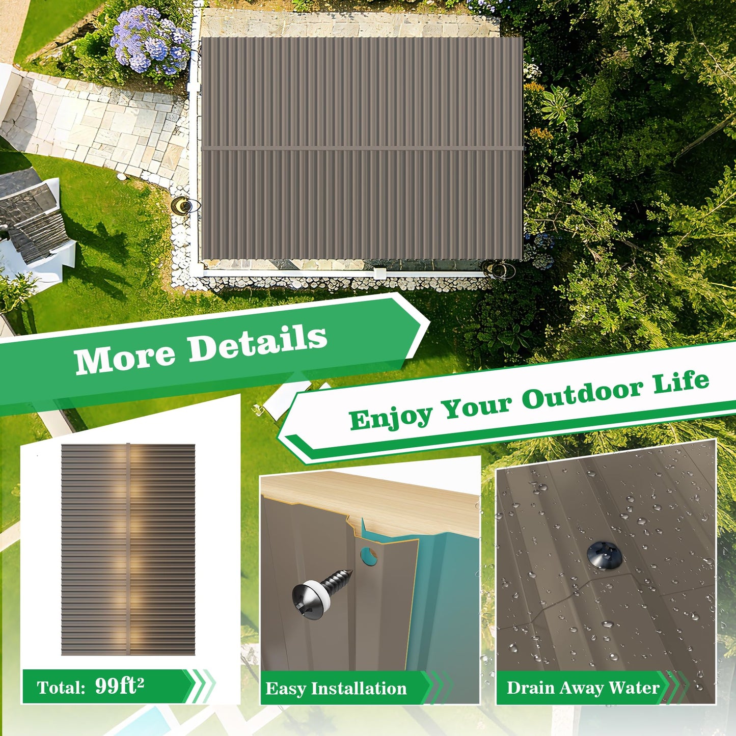 20pcs Metal Roofing Panels, 42.52'' L ×17.72'' W 102.25 ft² Corrugated Metal Sheets, Galvanized Steel Roof Fence Panels for Mobile Homes, Garages, Chicken Coop, Sheds, Stables, Patio, Warm Gray