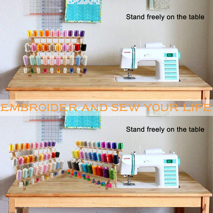 New brothread 60 Spools Wooden Thread Rack/Thread Holder Organizer with Hanging Hooks for Sewing, Quilting, Embroidery, Hair-braiding