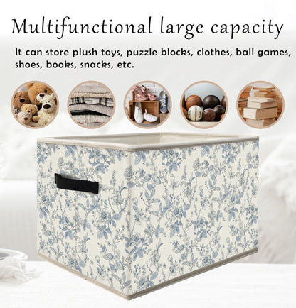 FDHSPAAM Blue and White Chinoiserie Storage Bins Box with Handles, Grandmillennial Flower Plant Botanical Collapsible Fabric Storage Basket Box Organizer for Bedroom Bathroom Clothes Toys Books