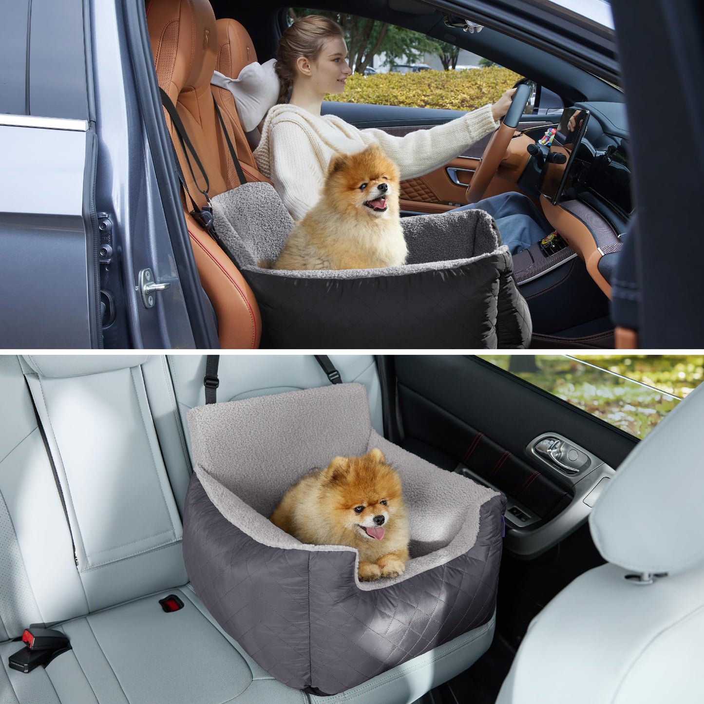 Lesure Small Dog Car Seat - Waterproof Dog Booster Seat, Puppy Car Bed With Clip-On Leash for Pet Travel Carrier Bed, 54.5x49.5x38cm, Black