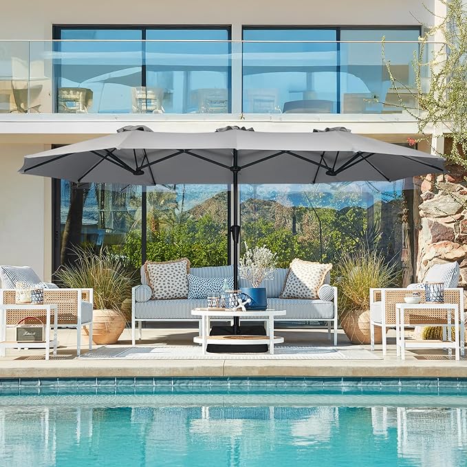 SUPERJARE 13FT Outdoor Umbrella for Patio, Double sided Pool Umbrellas with Fade Resistant Canopy, Large Table Umbrella for Deck, Market, Backyard - Gray