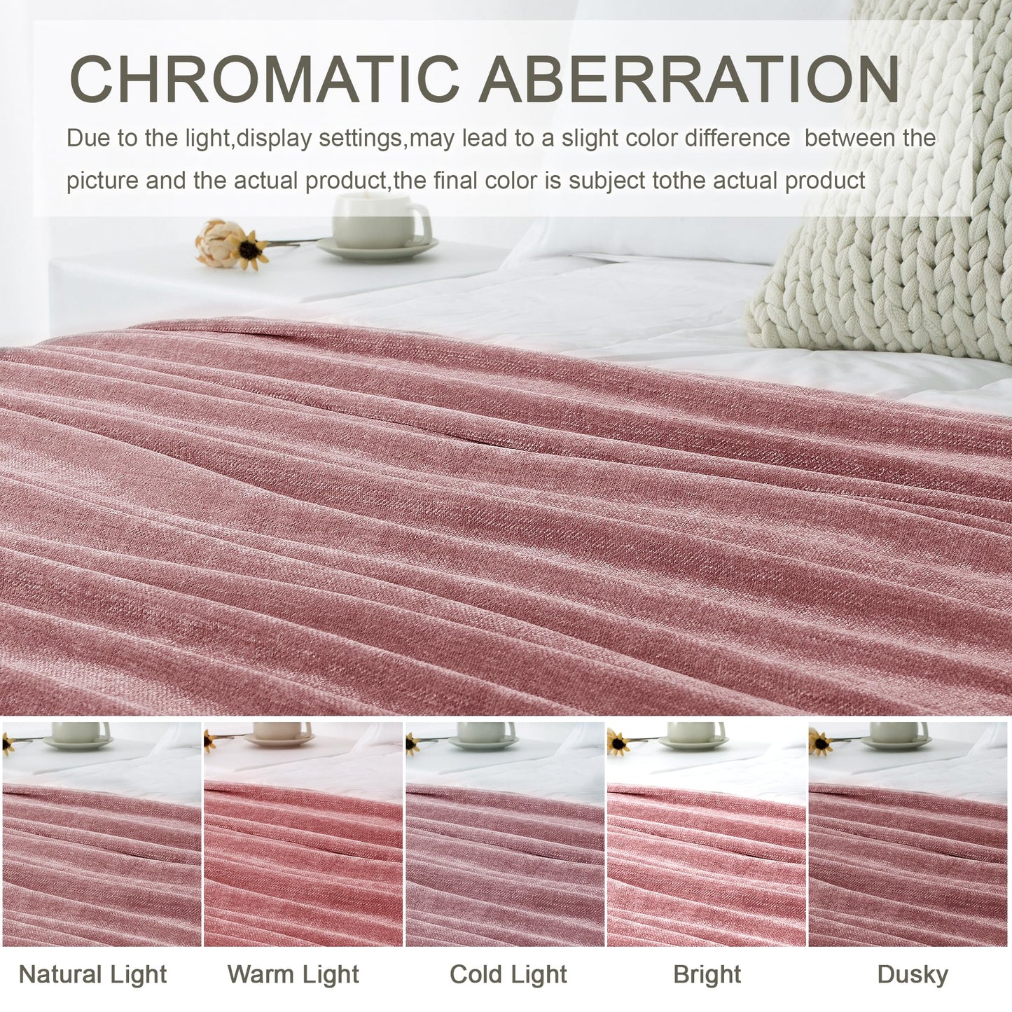 LONG CREATE Chenille Throw Blanket for Couch 50"X 60", Soft Cozy Throws with Fringe Tassel for Bed Sofa Chair Cover, Lightweight Knitted Decorative Boho Blankets for Living Room, Mauve