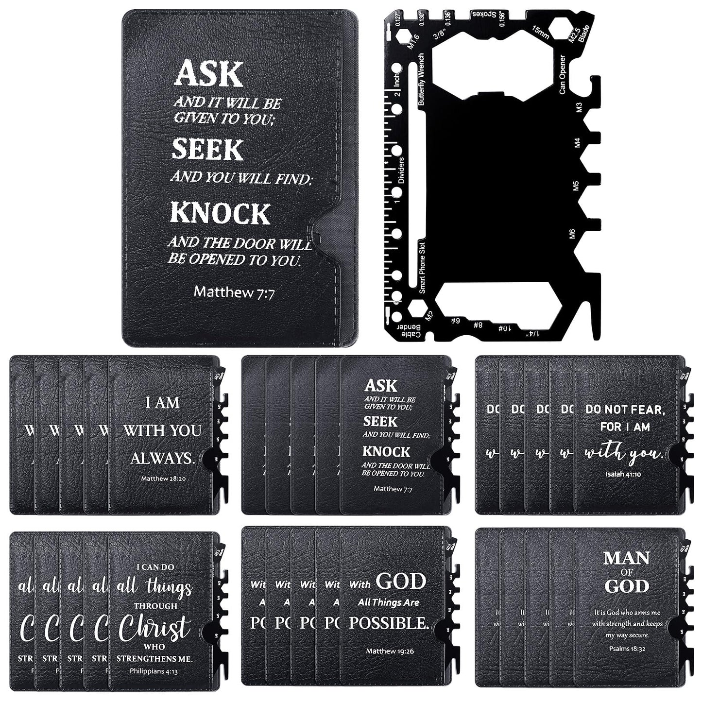 Lasnten 30 Pcs Christian Credit Card Multitool Bulk Bible Verses Wallets Survival Pocket Tool Christian Gifts For Father's Day Coworker Church Husband Men Christmas White Elephant Gifts