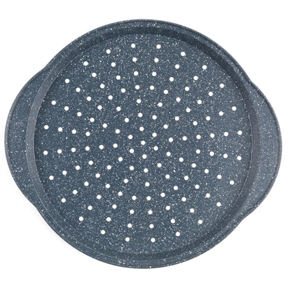 Russell Hobbs Nightfall Stone Set of 2 Large Pizza Trays - 14.5" Pizza Pans, Non-Stick Round Baking Trays, Carbon Steel, PFOA Free, Perforated Base for Crispy Cooking, Ideal for Pizza's, Garlic Bread