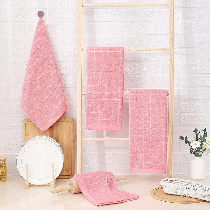 Homaxy 100% Cotton Terry Kitchen Towels, Checkered Designed, Soft and Super