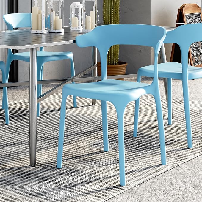 VECELO 4 Pack Plastic Stacking Chairs, Stackable Dining Chairs for Kitchen Restaurant Patio, Portable Indoor Outdoor Use, No Assembly Required, Blue